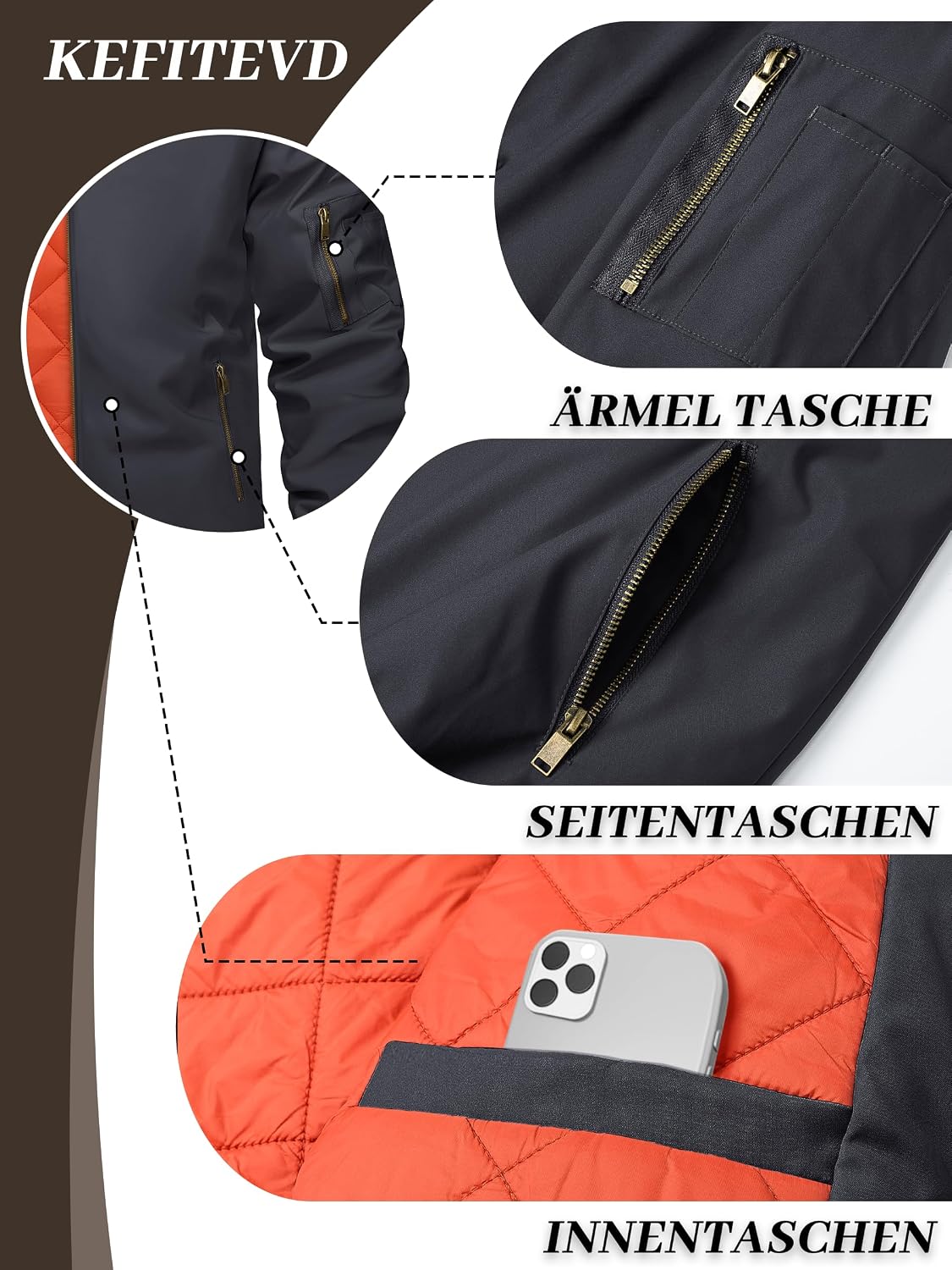 Thumbnail 5 de KEFITEVD Herrenjacke Bomberjacke warm