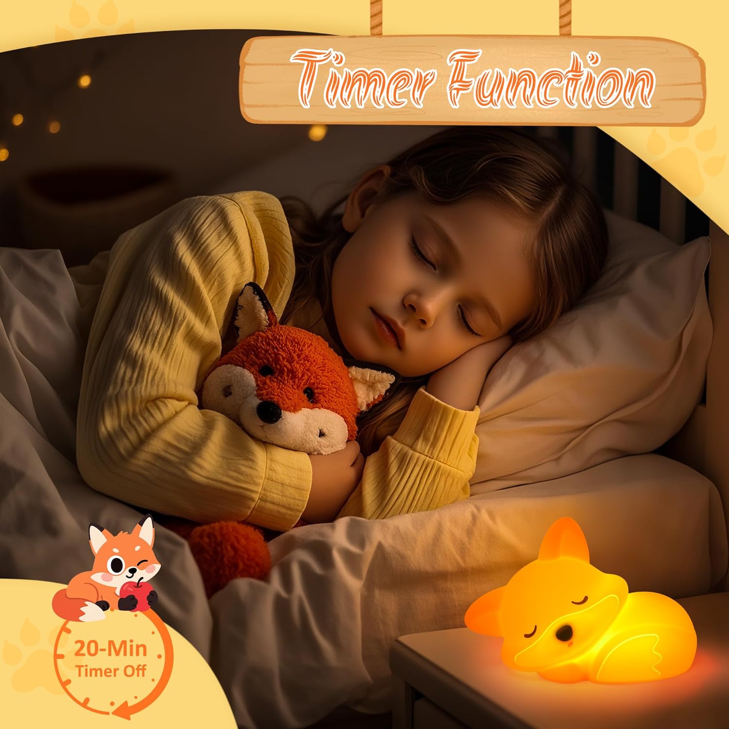 Thumbnail 2 de YuanDian Fuchs Nachtlicht – silikone Fox Lampe mit Touchsteuerung, wiederaufladbar, dimmbar und Timer