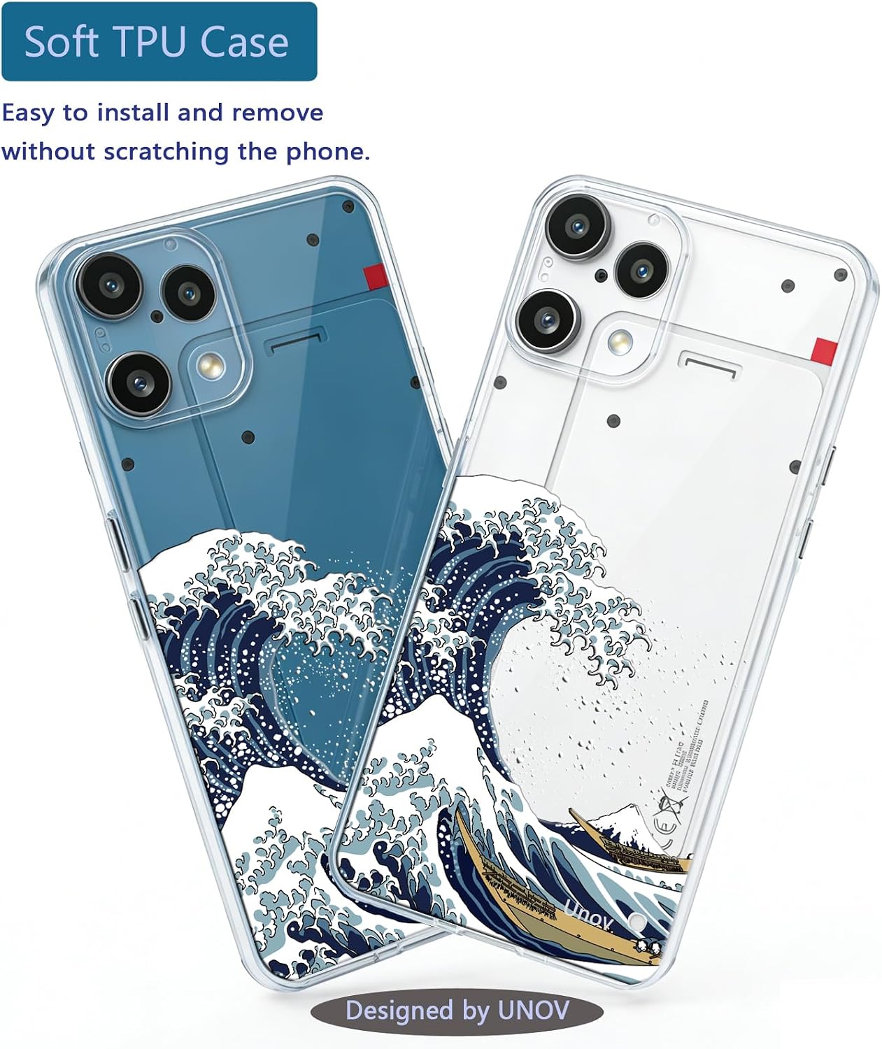 Detalle de Unov Case Compatible with Nothing Phone 3a Lite 5G Clear with Great Wave Design