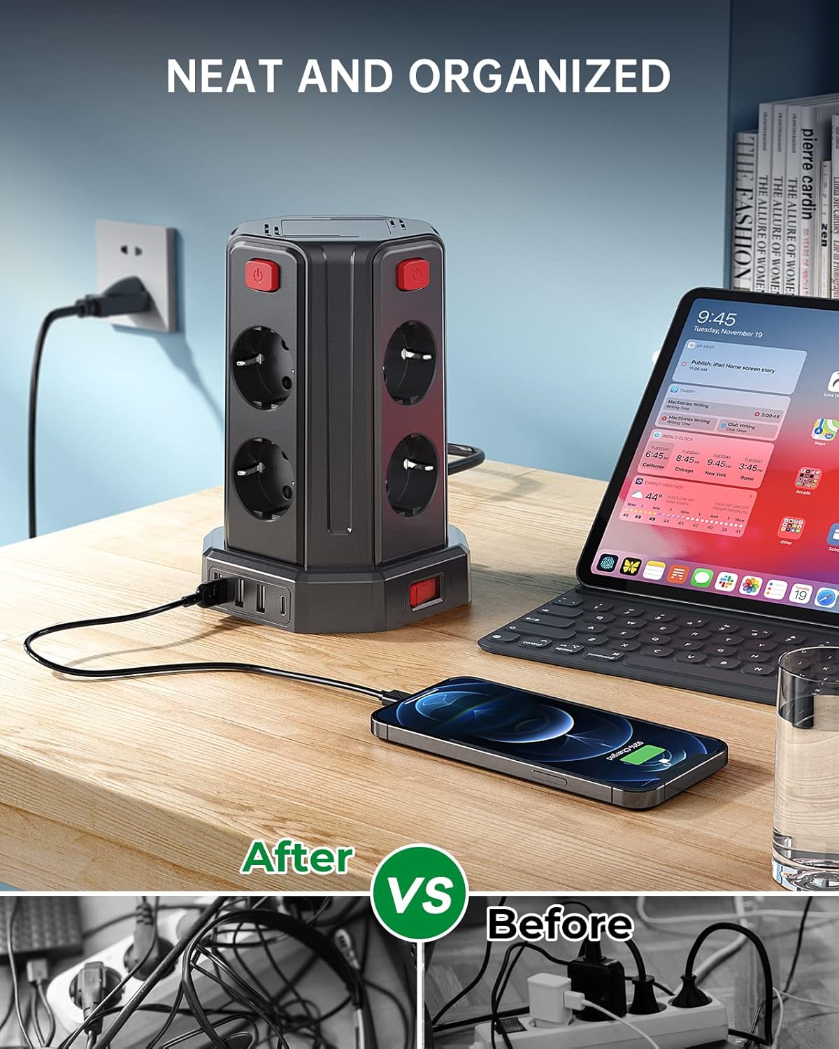 Thumbnail 3 de Sameriver 8-Fach Steckdosenleiste mit 4 USB (USB-A & USB-C) und Überspannungsschutz, 2 m Zuleitung