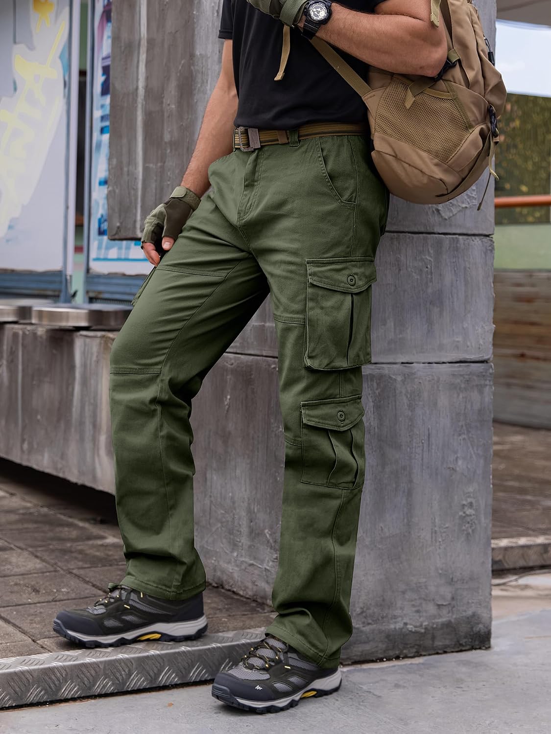 Detalle de Breampot Herren Cargohose aus Baumwollmix – Baggy Baggy Chino Cargo für Freizeit, Arbeit & Outdoor