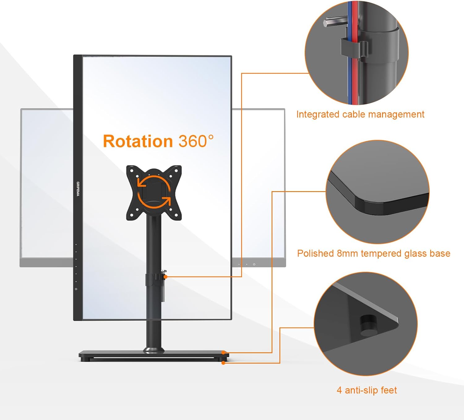 Detalle de GRIFEMA GB1005-1: Supporto TV da tavolo per 13–32" con rotazione e altezza regolabile