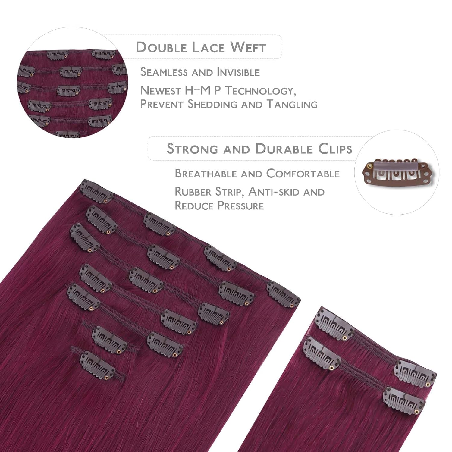 Thumbnail 2 de WENNALIFE 20" 150g Clip-In Remy Burgundy