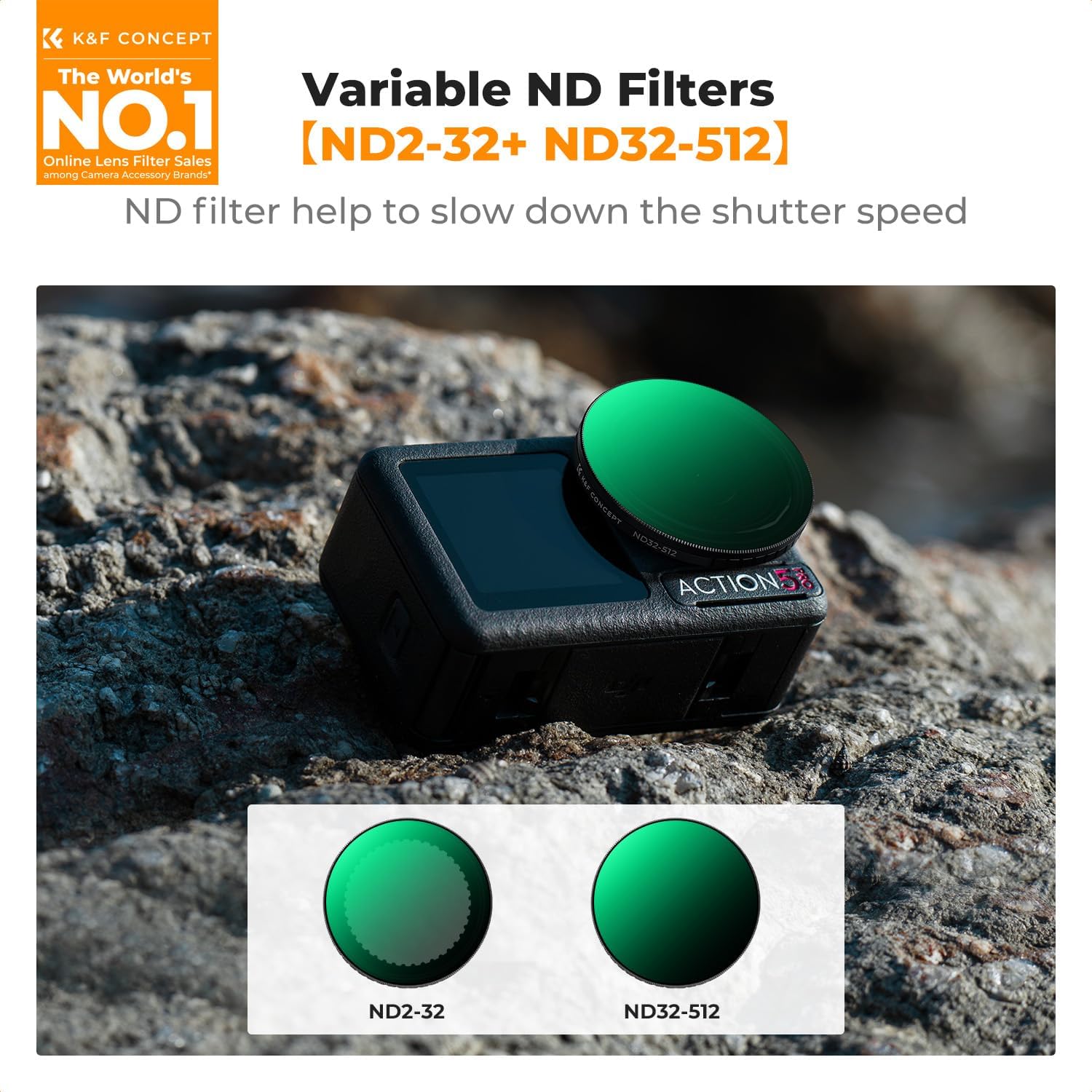 Thumbnail 1 de K&F Concept Variable ND Filter for DJI Osmo Action 3/4/5 Pro (ND2-32 & ND32-512)
