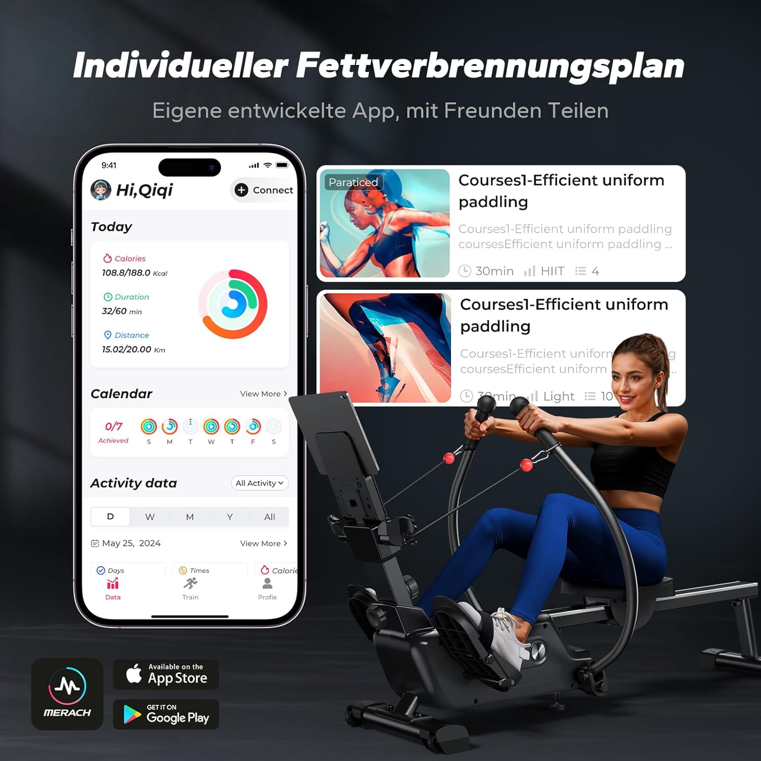 Thumbnail 6 de MERACH R26 Rudergerät für Zuhause – Doppelpaddel mit mehreren Trainingsmodi & MERACH App