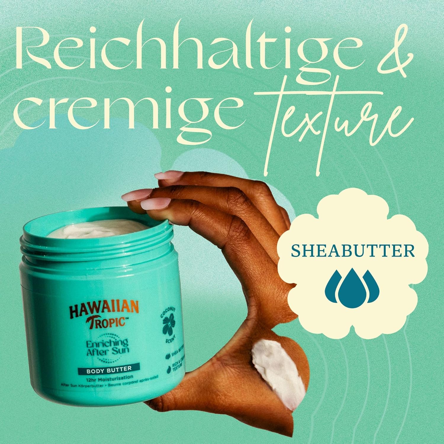 Detalle 2 de Hawaiian Tropic Enriching After Sun Body Butter – 250 ml, 12-Stunden-Feuchtigkeit mit Sheabutter, Kokosduft, vegan