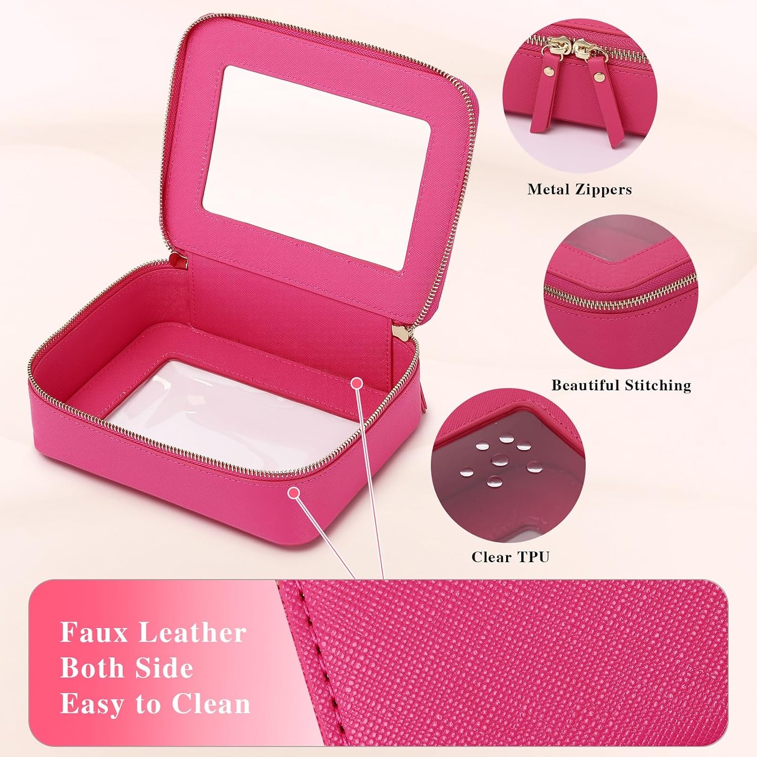 Thumbnail 5 de LOFOWN Clear Makeup Bag Set, Fuchsia