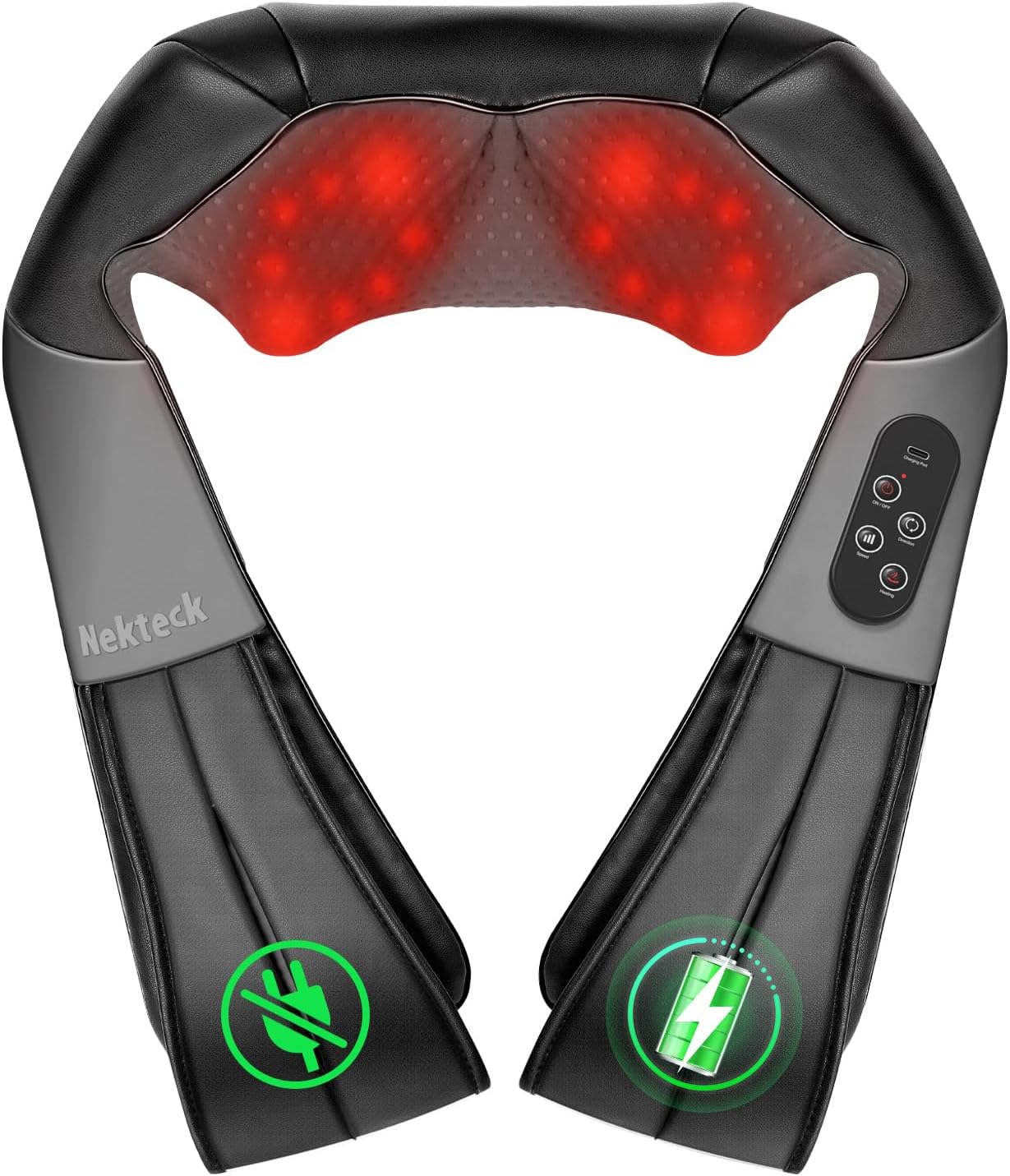 Detalle de Nekteck LMS-801 Shiatsu Neck Massager with Heat, Cordless, 16 Kneading Nodes