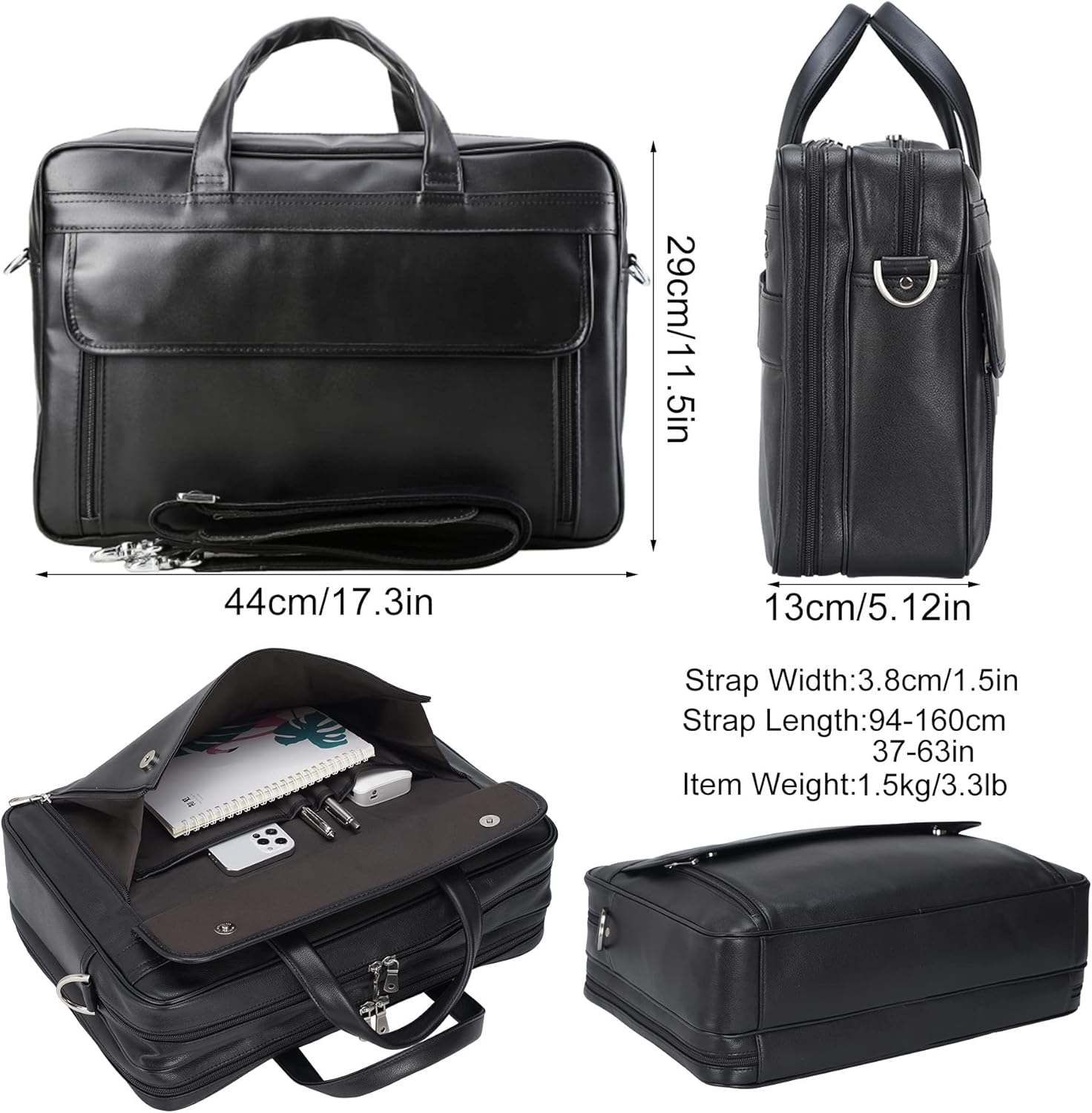 Thumbnail 2 de TIDING Men's Leather Briefcase 15.6‑17.3 Inch Laptop Bag – Black