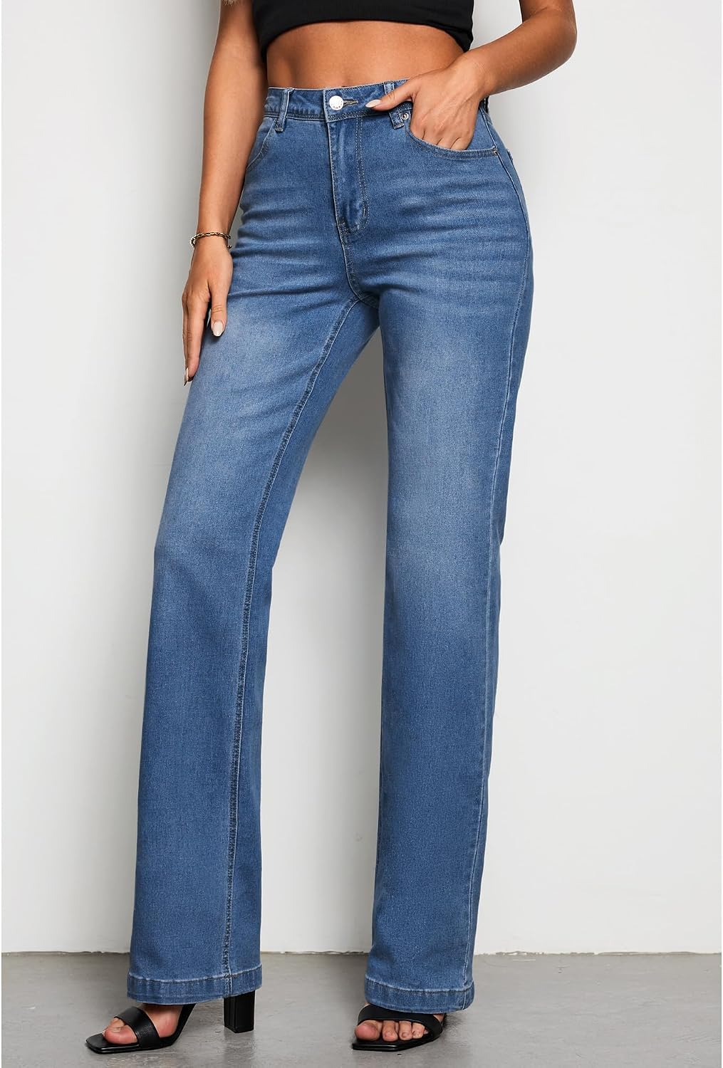 Detalle de GRAPENT Women's Wide-Leg Jeans in Stretch Denim