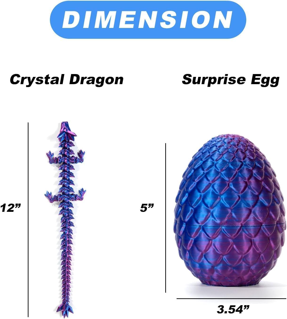 Detalle 2 de YILCER 12" 3D Printed Dragon Egg & Reinforced Dragon Joints (Laser Purple) — drop-proof fidget toy