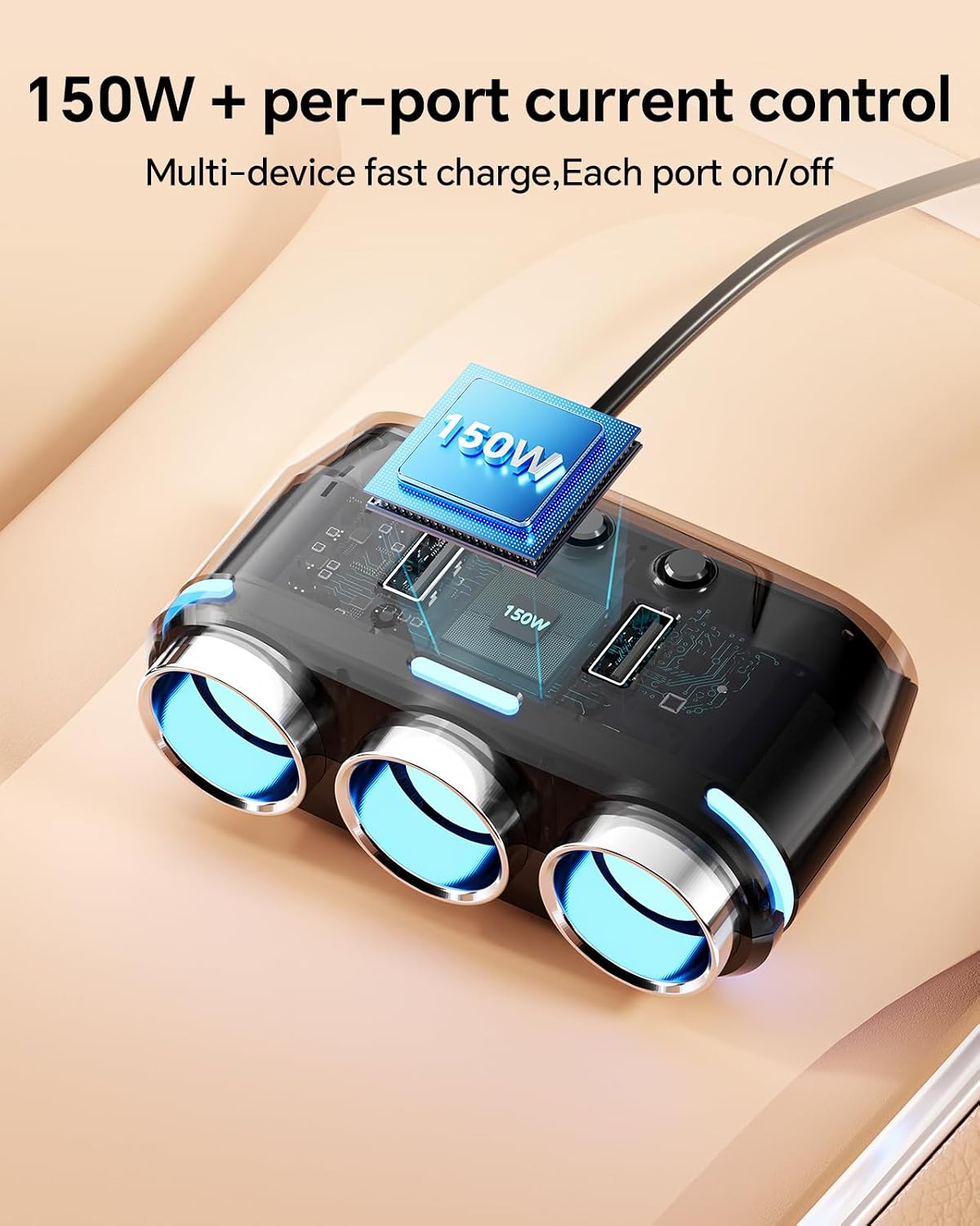 Thumbnail 4 de YANTU 150W car cigarette lighter splitter with USB ⚡