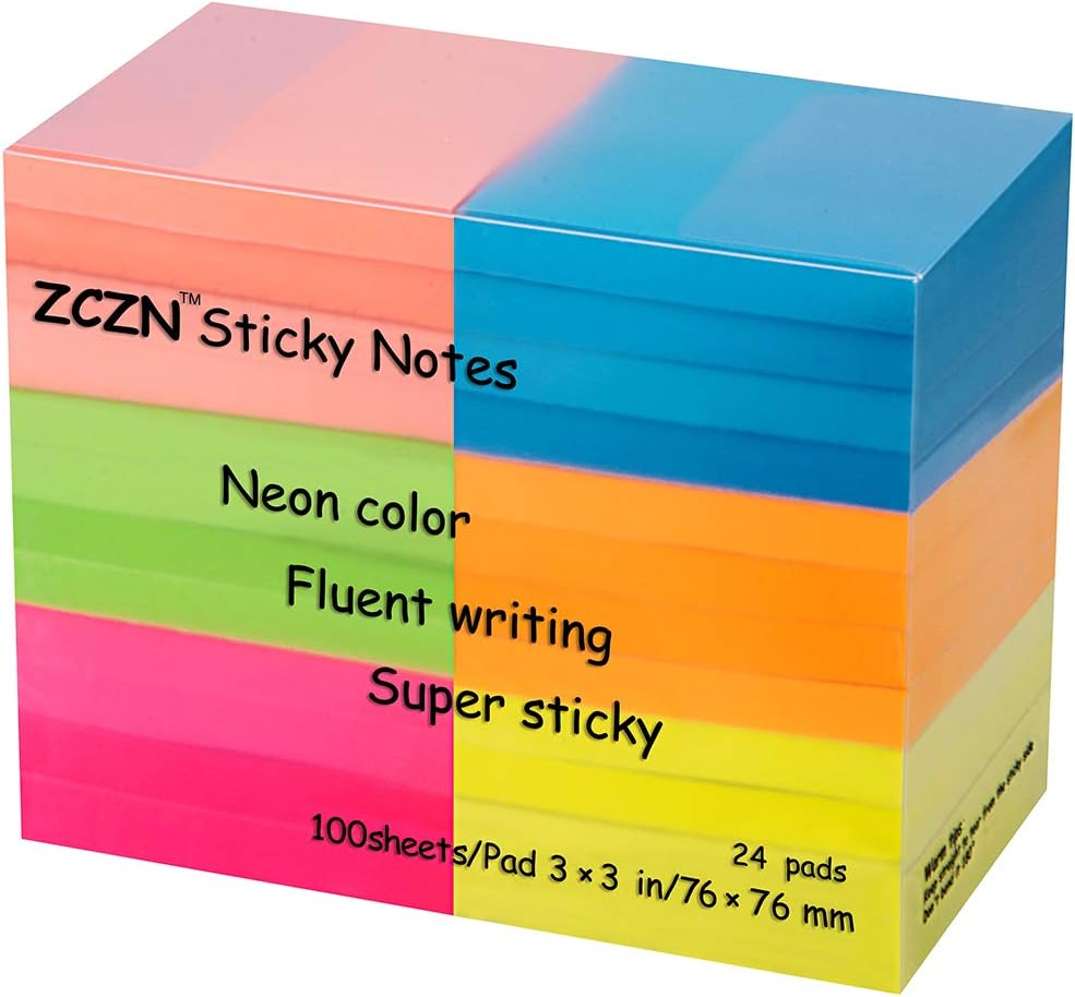 Detalle de ZCZN Foglietti Adesivi Multicolor 76x76 mm – 24 blocchetti, 6 colori, 100 fogli ciascuno