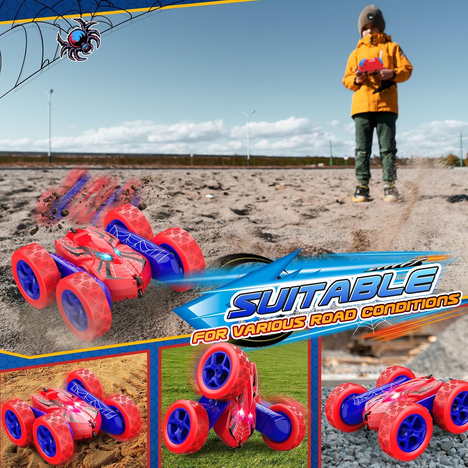 Detalle de Excitobo LY-005 RC Stunt Car, 4WD Rechargeable 360° Flip, Red