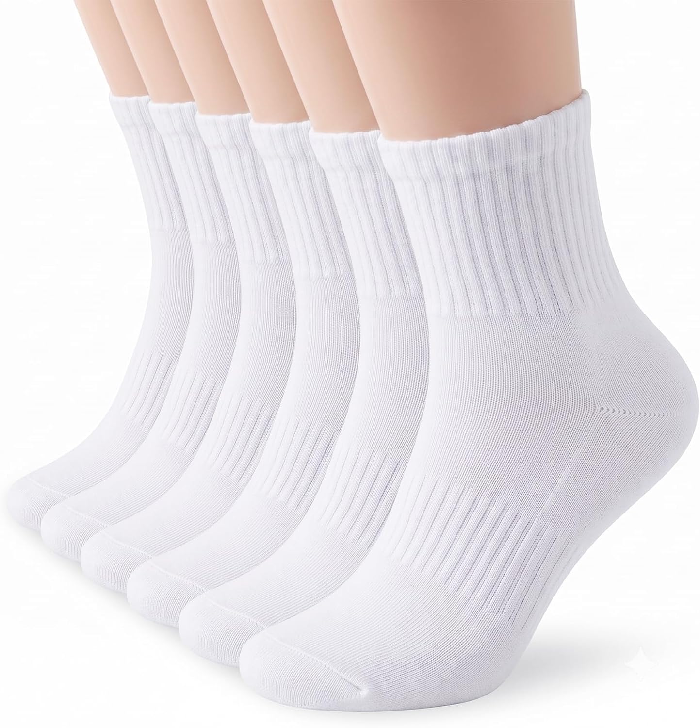 Detalle de Josnown Women's Cushioned Quarter Ankle Socks, Combed Cotton, 6 Pairs