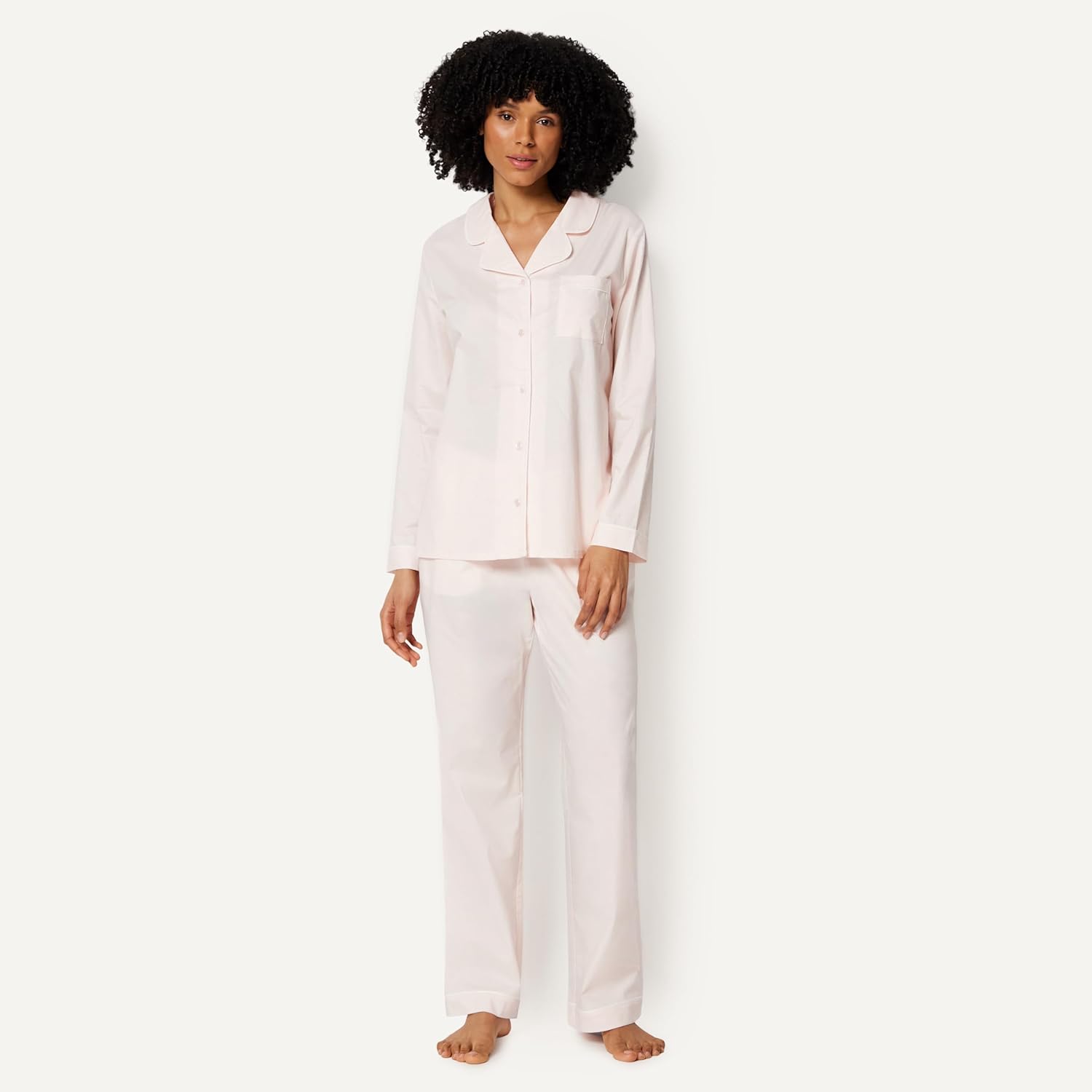 Detalle de Amazon Essentials Women's Cotton Stretch Poplin Pajama Set – Long Sleeve Shirt & Pants