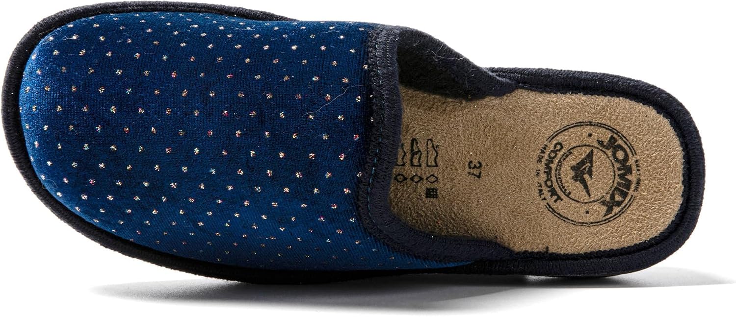 Detalle de JOMIX winterpantoffels voor dames met sleehak, imitatiebont en strass