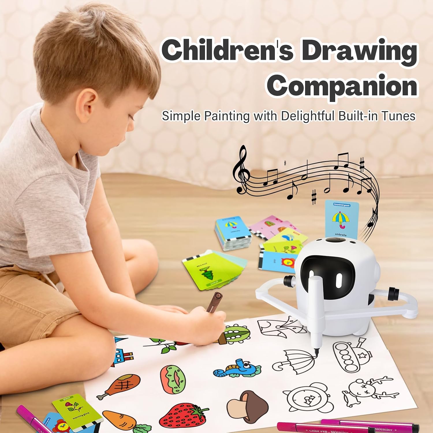 Detalle de RIVGOT Q01 Drawing Robot for Kids with 150 Cards, Music & Reusable Board