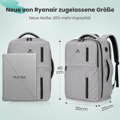 Detalle 2 de MATEIN Mochila de cabina 40x30x20 cm para Ryanair: 24 L, impermeable y organizada
