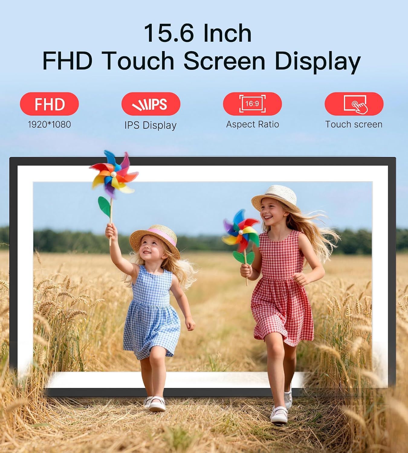 Detalle de BIGASUO 159K 15.6-Inch Digital Picture Frame, 64GB Wi-Fi, FHD Touchscreen