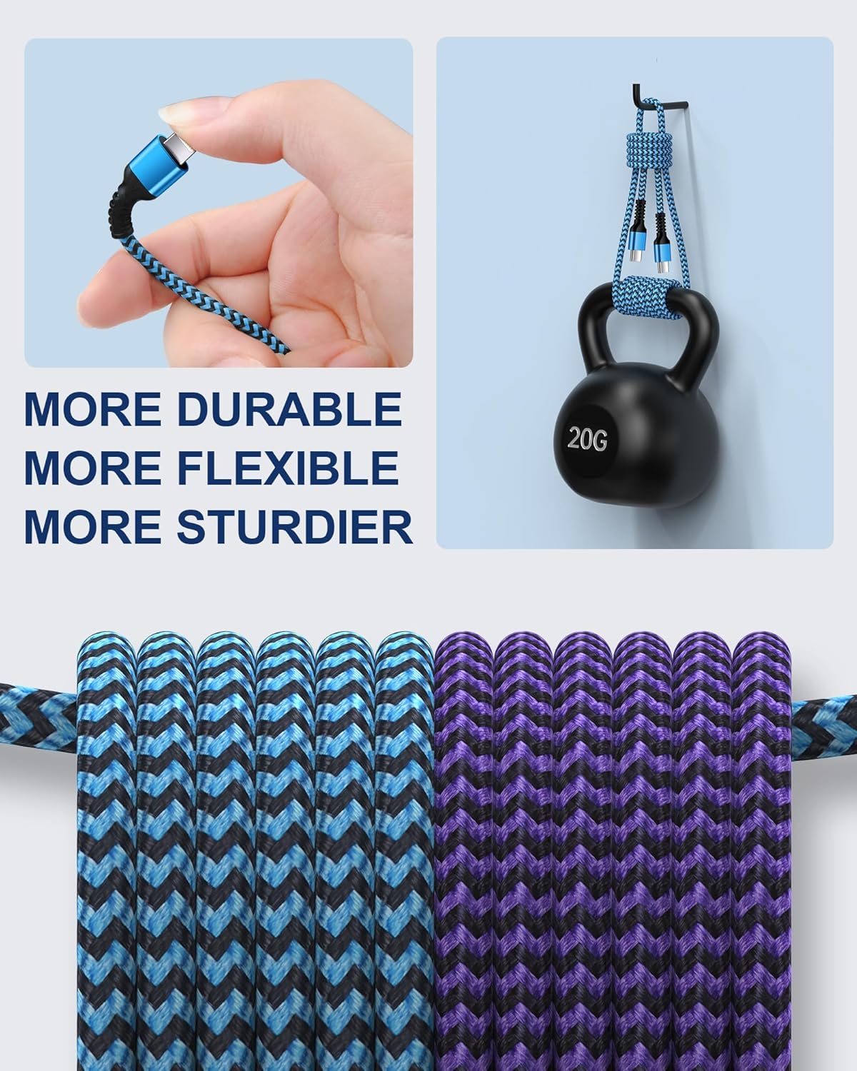 Thumbnail 2 de Apple iPhone 16/17 USB-C Charging Cord (2-Pack, 6ft) — Nylon Braided USB-C to USB-C Fast Charging Cable