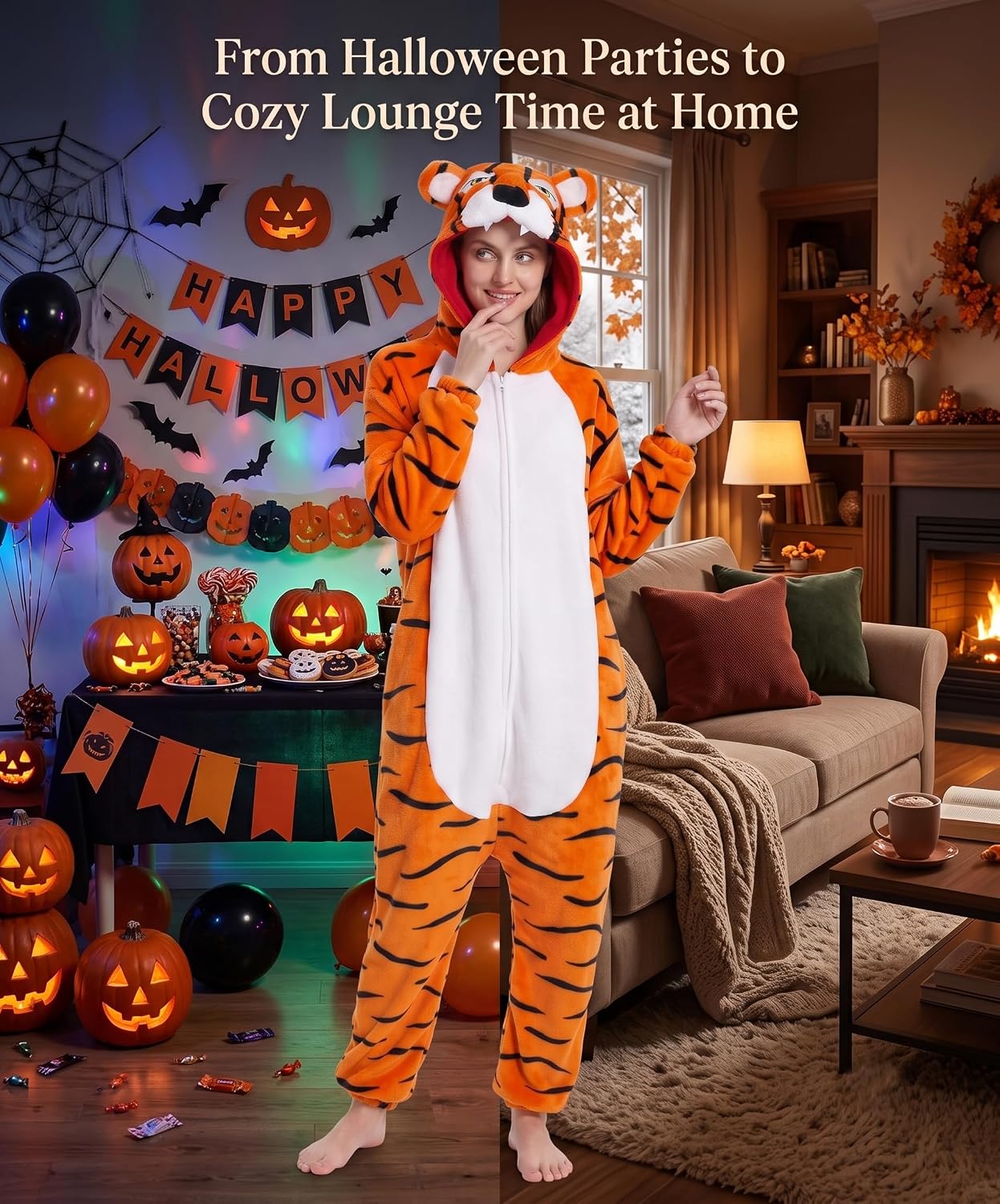 Detalle 2 de Hundredmore Adult Animal Onesie Pajamas, Plush One-Piece with Hood and Pockets