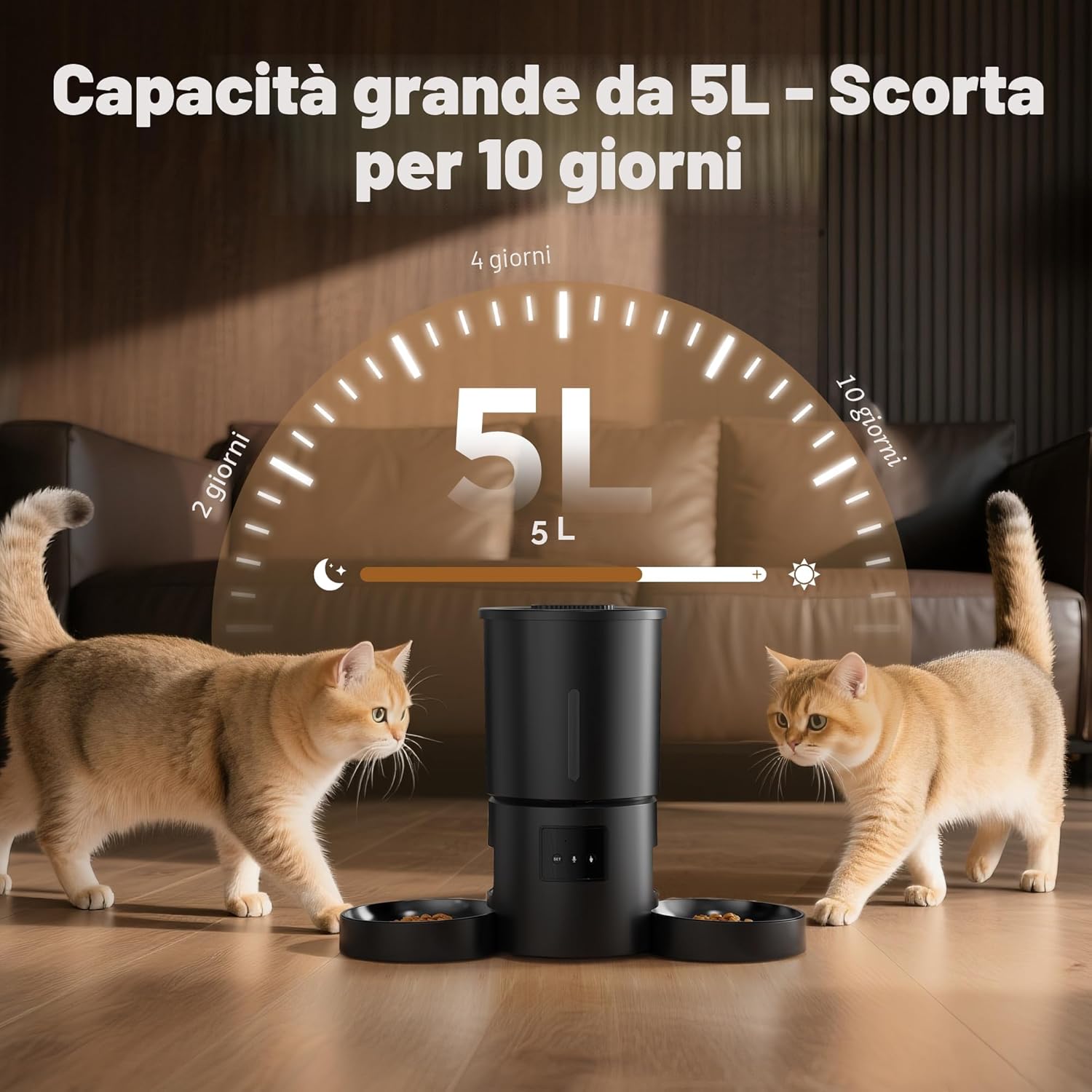 Detalle 2 de Distributore automatico cibo gatti e cani 5L con timer Wi‑Fi