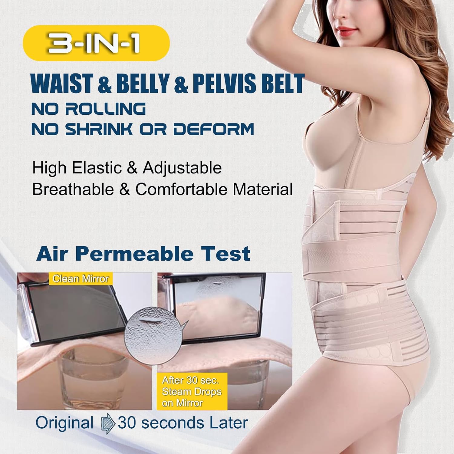 Detalle de ChongErfei 3 in 1 Postpartum Belly Wrap – 3-in-1 Belly/Waist/Pelvis Belt for Postpartum Support