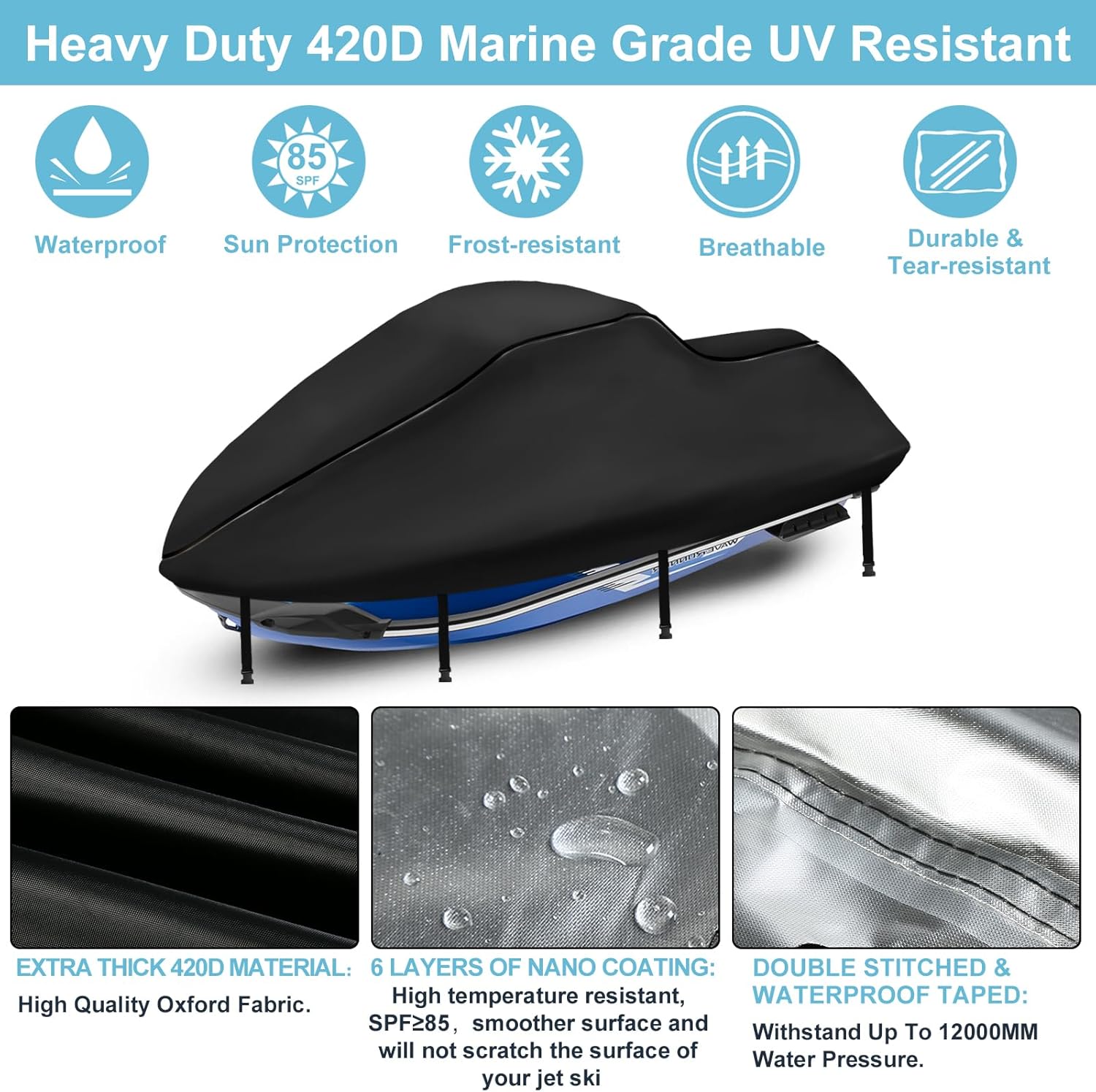 Detalle de 3 Seater Jet Ski Cover 420D, 120 in