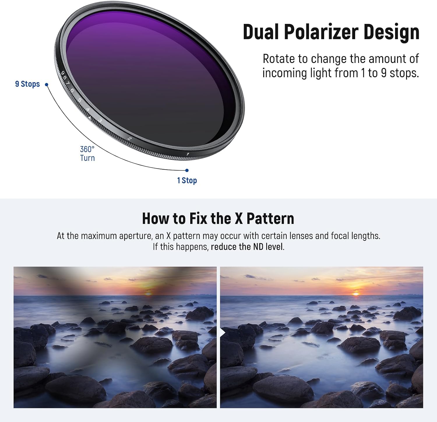 Thumbnail 3 de NEEWER 72mm Variabler ND Filter ND2-400 (1–9 Stop) mit Reinigungssets – Flexible Belichtungssteuerung für 72mm Objektive