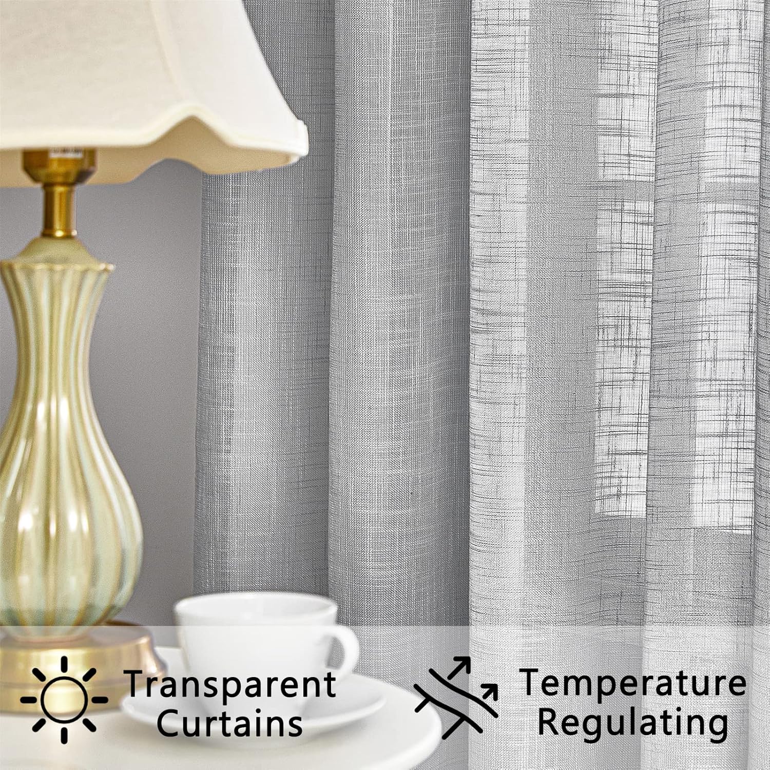 Detalle 2 de Topfinel Cortinas Cortas Efecto Lino para Ventanas Gris 🪟