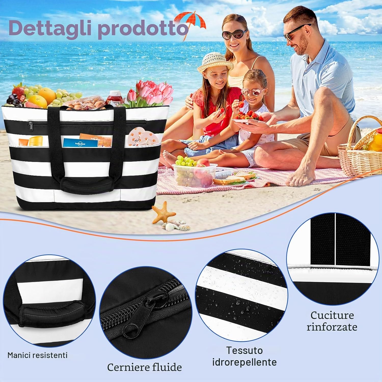 Thumbnail 6 de BTNEEU Borsa Mare Donna XXL 50L Impermeabile: Tote Mare grande con 14 tasche, resistente e pieghevole