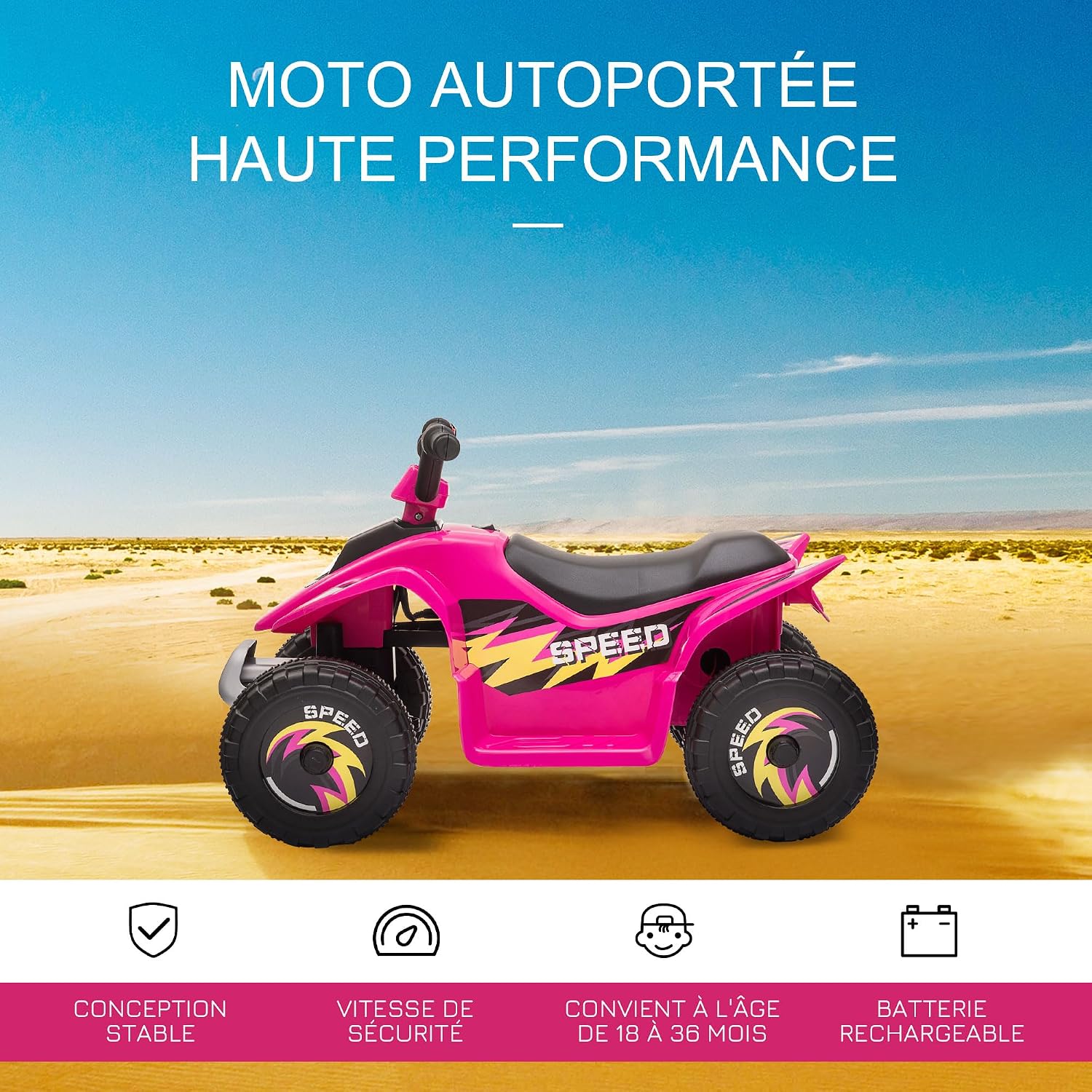 Thumbnail 2 de HOMCOM 370-166V90PK elektrische kinderquad, 6 V, voor- en achteruit