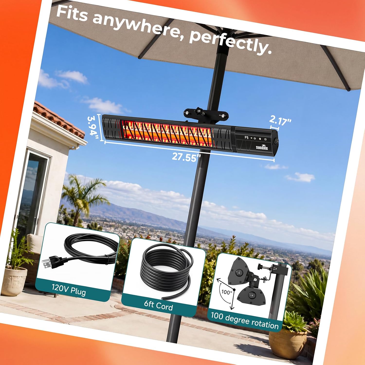 Thumbnail 6 de Sundate T17-GW15B Outdoor Patio Heater, 1500W Carbon Fiber, Wi-Fi Control