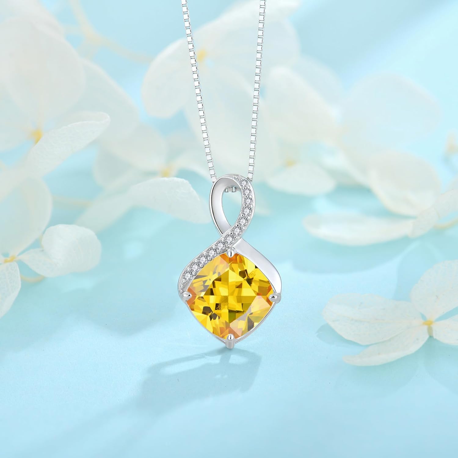Thumbnail 2 de FJ Unendlichkeit Kette Damen aus 925 Sterling Silber mit Quadrat-Prinzessschliff und Geburtsstein