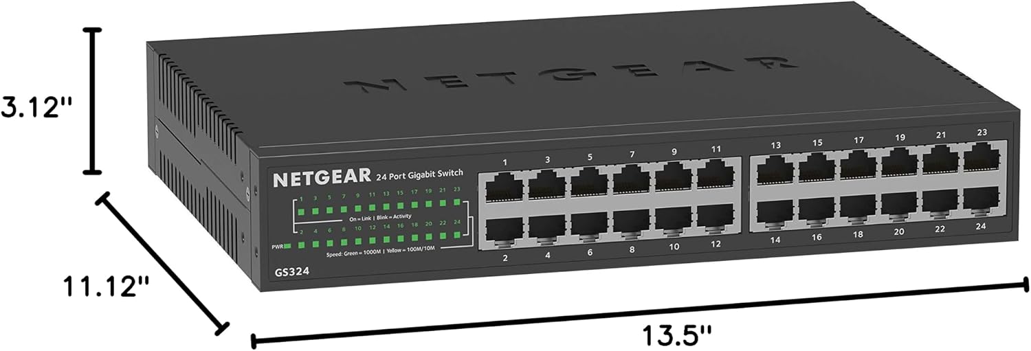 Detalle de NETGEAR GS324 24-Port Gigabit Ethernet Switch, Unmanaged and Fanless