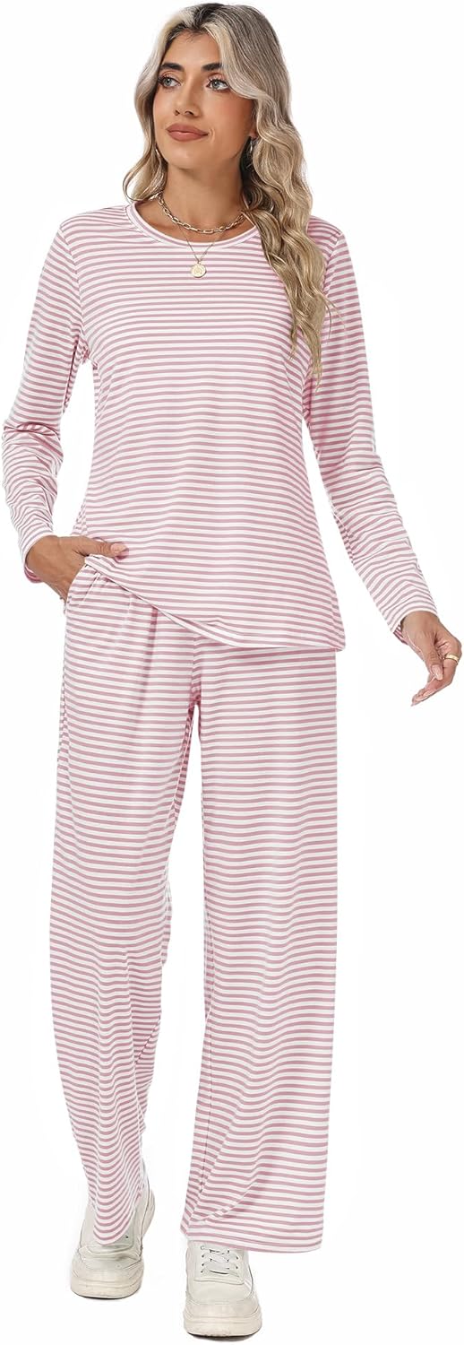 Detalle de Rapbin Schlafanzug Damen Lang – Zweiteiliger Pyjama-Set aus Polyester-Elasthan