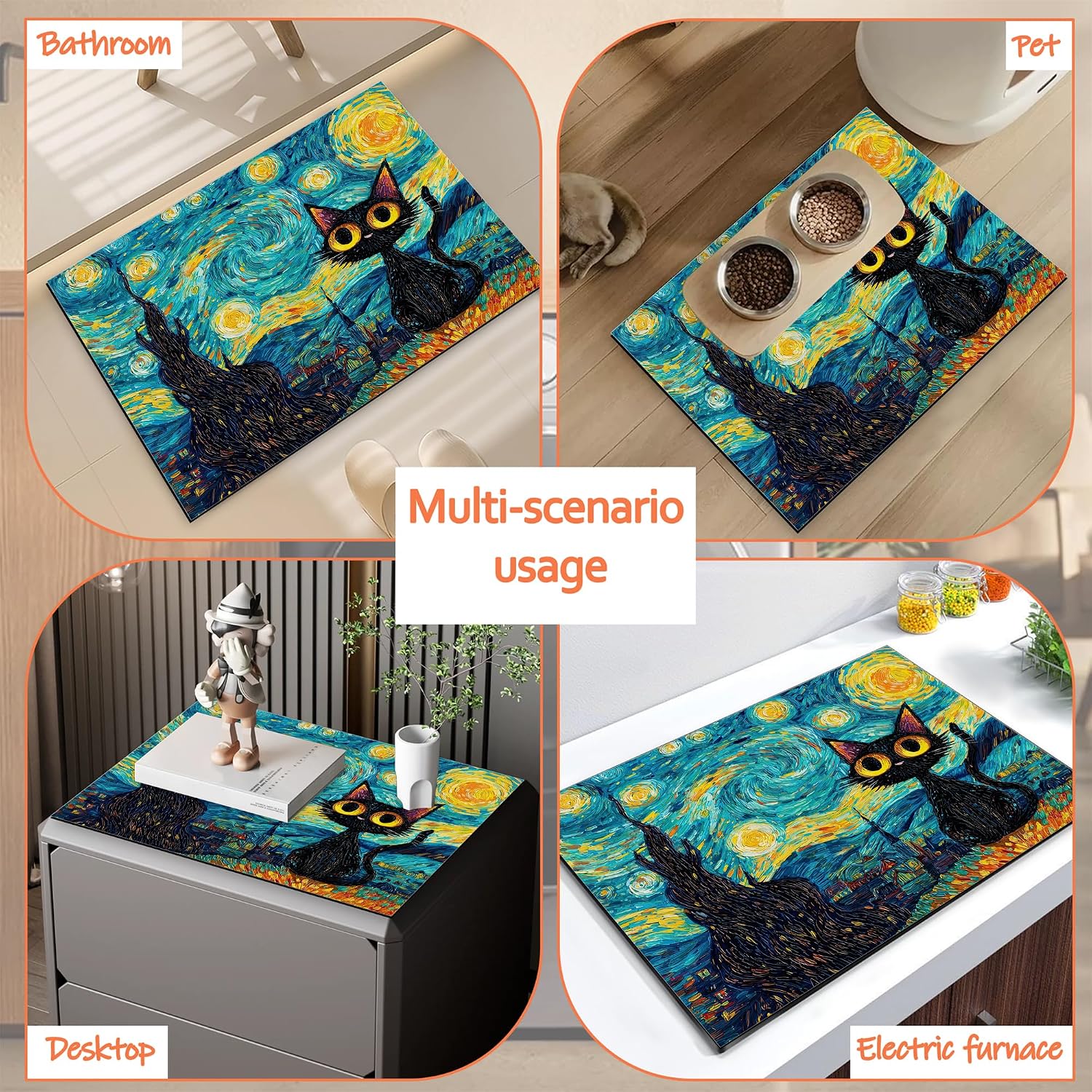 Thumbnail 6 de MTEXYMG MTEXYMG-dryer cover-01 Starry Night Black Cat Washer and Dryer Mat, 23.6 x 19.7 in