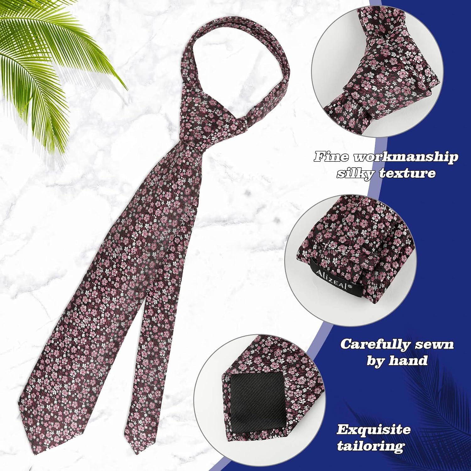 Thumbnail 3 de Alizeal Floral Patterned Wedding Tie with Pocket Square Set (8cm) – Colourful Classic