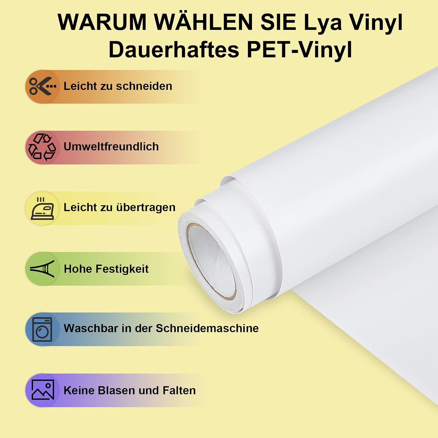 Detalle de Lya Vinyl MattWeiß Plotterfolie Vinyl – 30,5 cm x 5 m PET (mattweiß) für Cricut