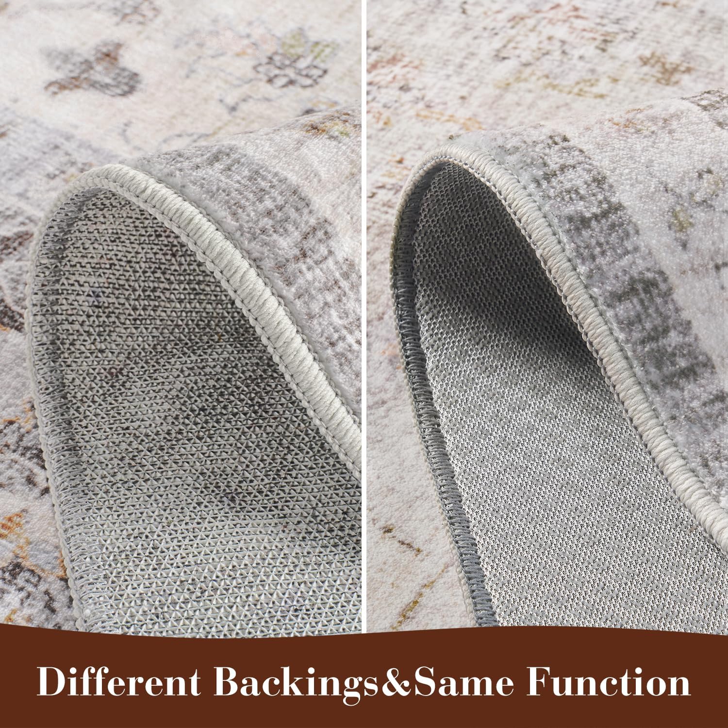 Detalle 2 de MontVoo 8' x 10' Grey Area Rug, Machine-Washable Polyester, Non-Slip Backing