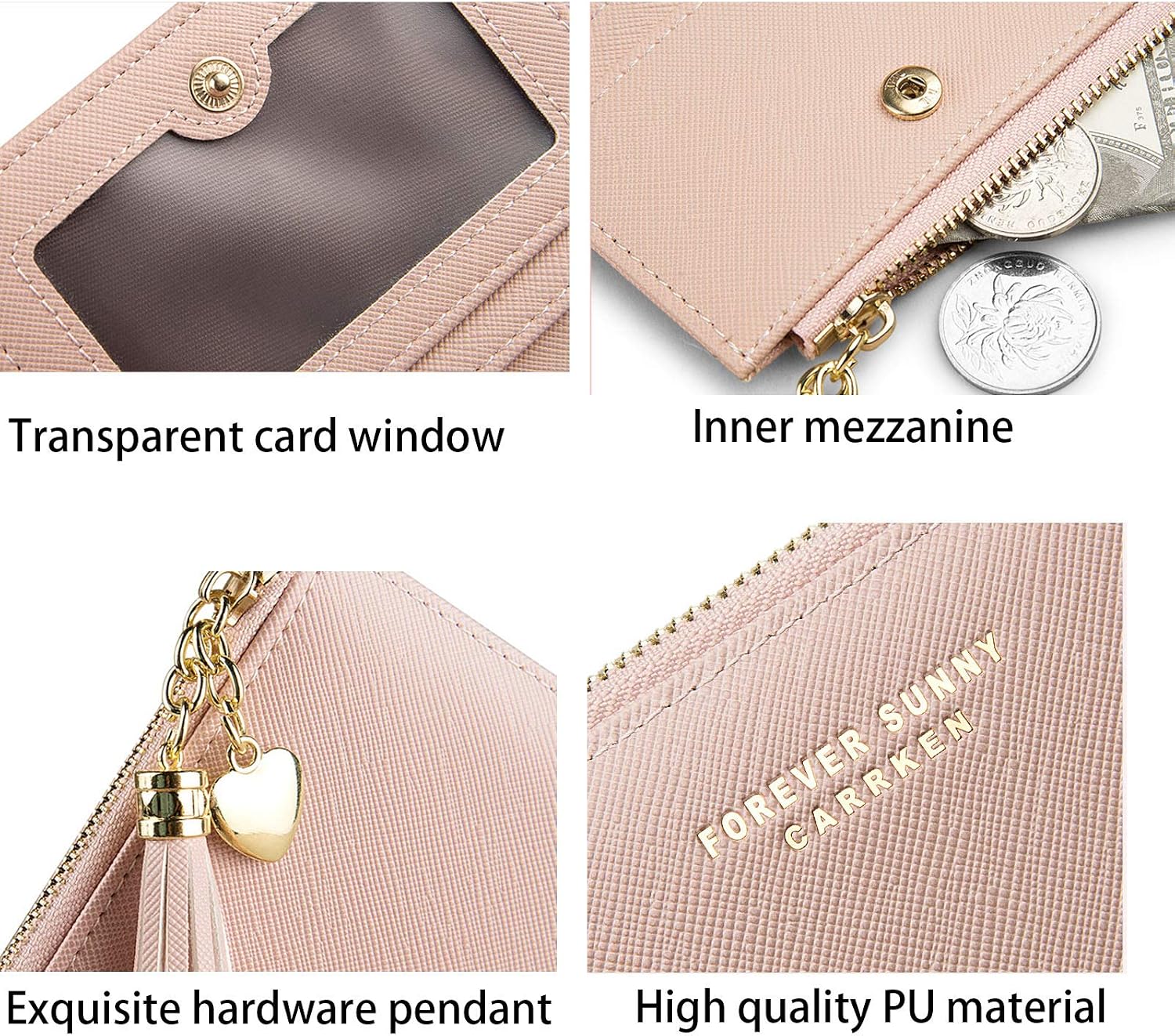 Detalle de ZhengYue Purse for Women – small leather wallet with RFID blocking, zipper coin pocket and card slots