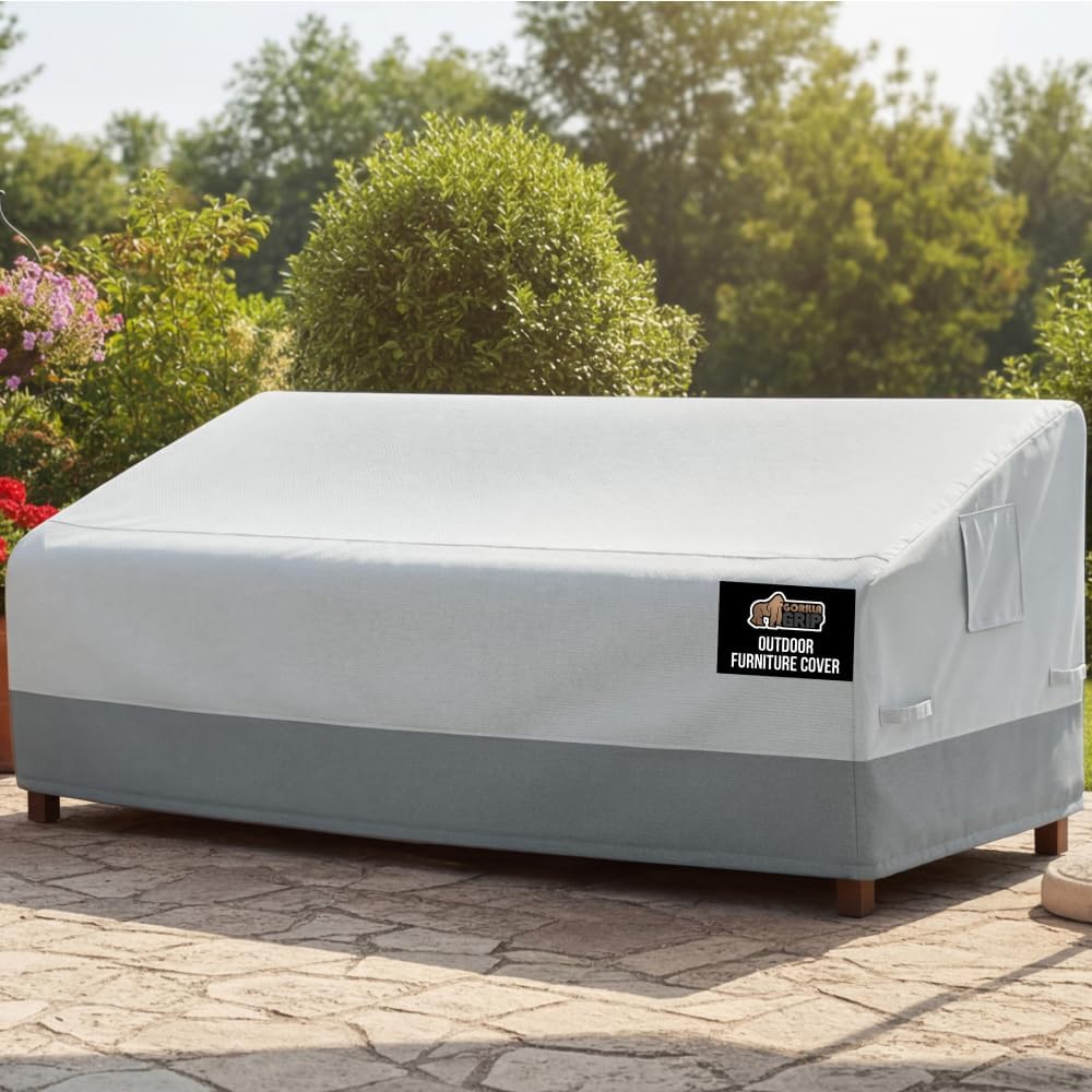 Detalle de GORILLA GRIP 840316717885 Outdoor Patio Sofa Cover, 80-Inch Silver, 600D