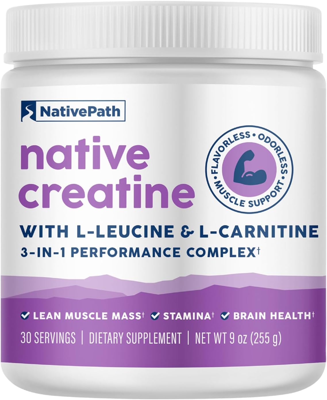 Detalle de NativePath Creatine Monohydrate Powder, 30 Servings with L-Leucine and L-Carnitine
