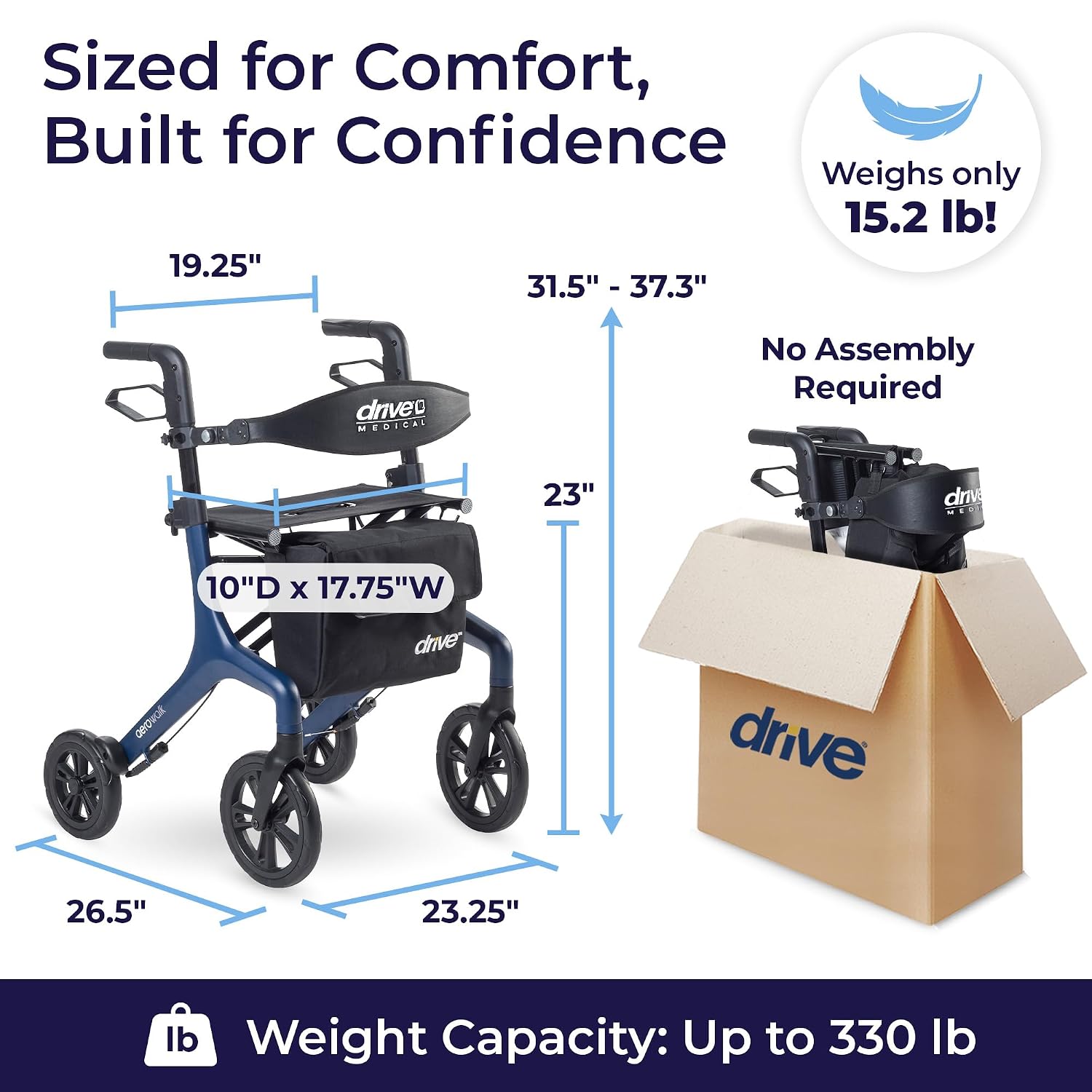 Detalle 2 de Drive Medical AeroWalk Rollator with Seat, Folding Aluminium Frame, Blue