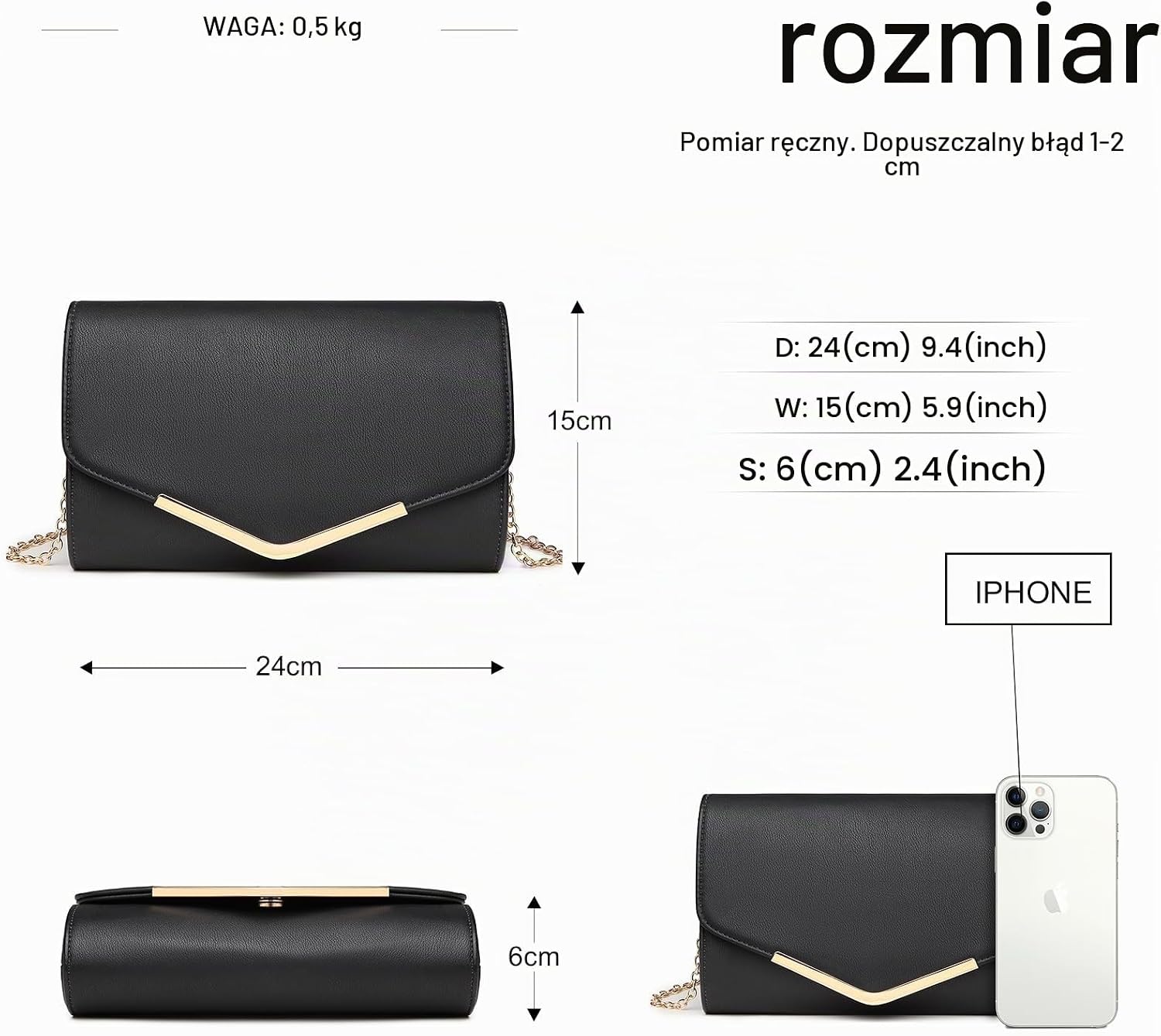 Detalle 2 de Miss Lulu damska kopertówka ze skóry 25 x 6 x 15 cm na uroczystości
