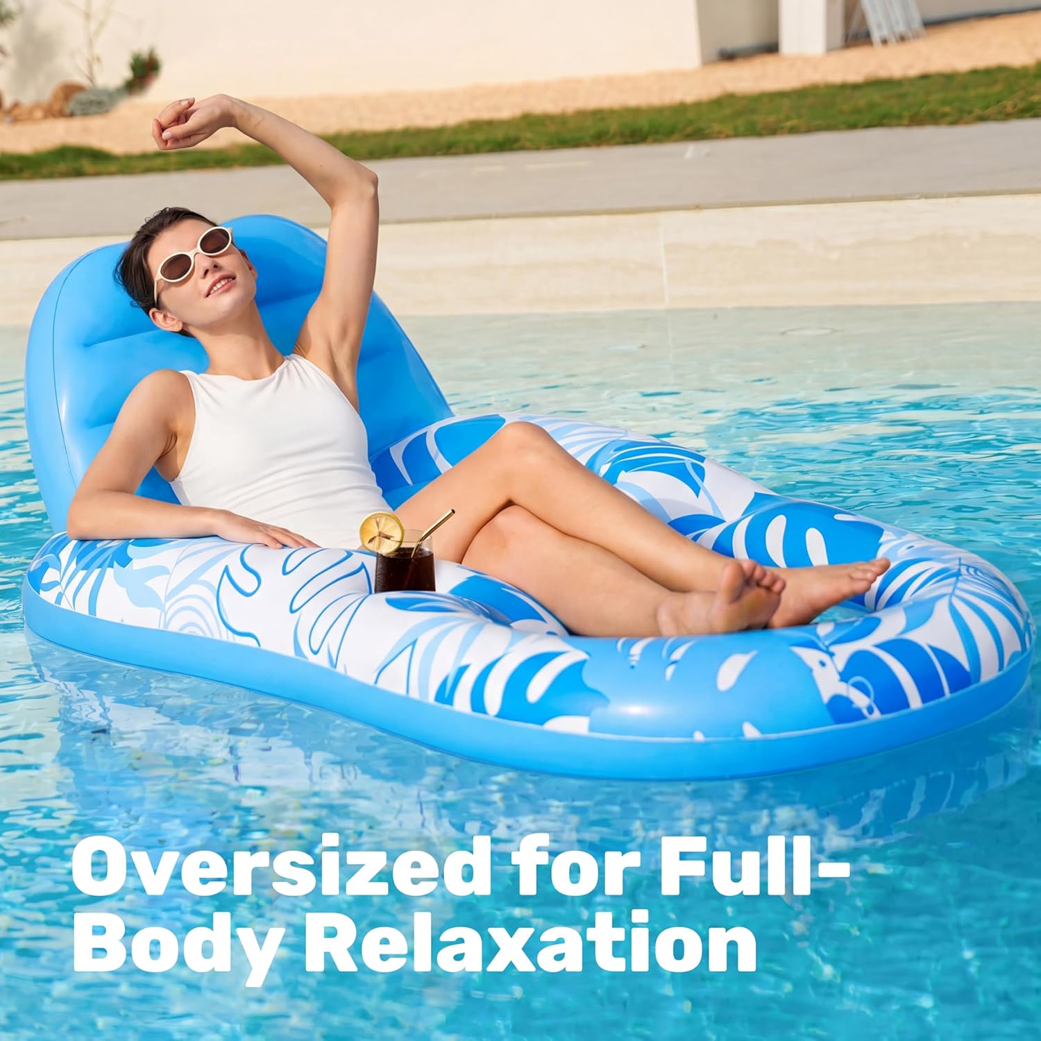 Detalle de SLOOSH Inflatable Pool Floats Lounger Recliner with Cup Holders and Foot Rest