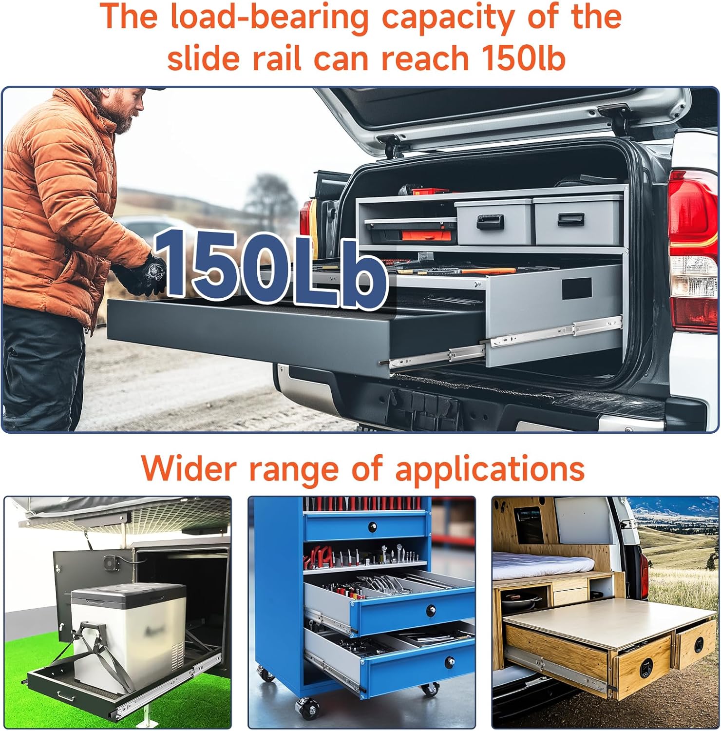 Thumbnail 5 de ToBeGreat glissière pour tiroir charge lourde 1000 mm avec serrure (1 paire, 2 pièces) pour camping-car et armoire à outils