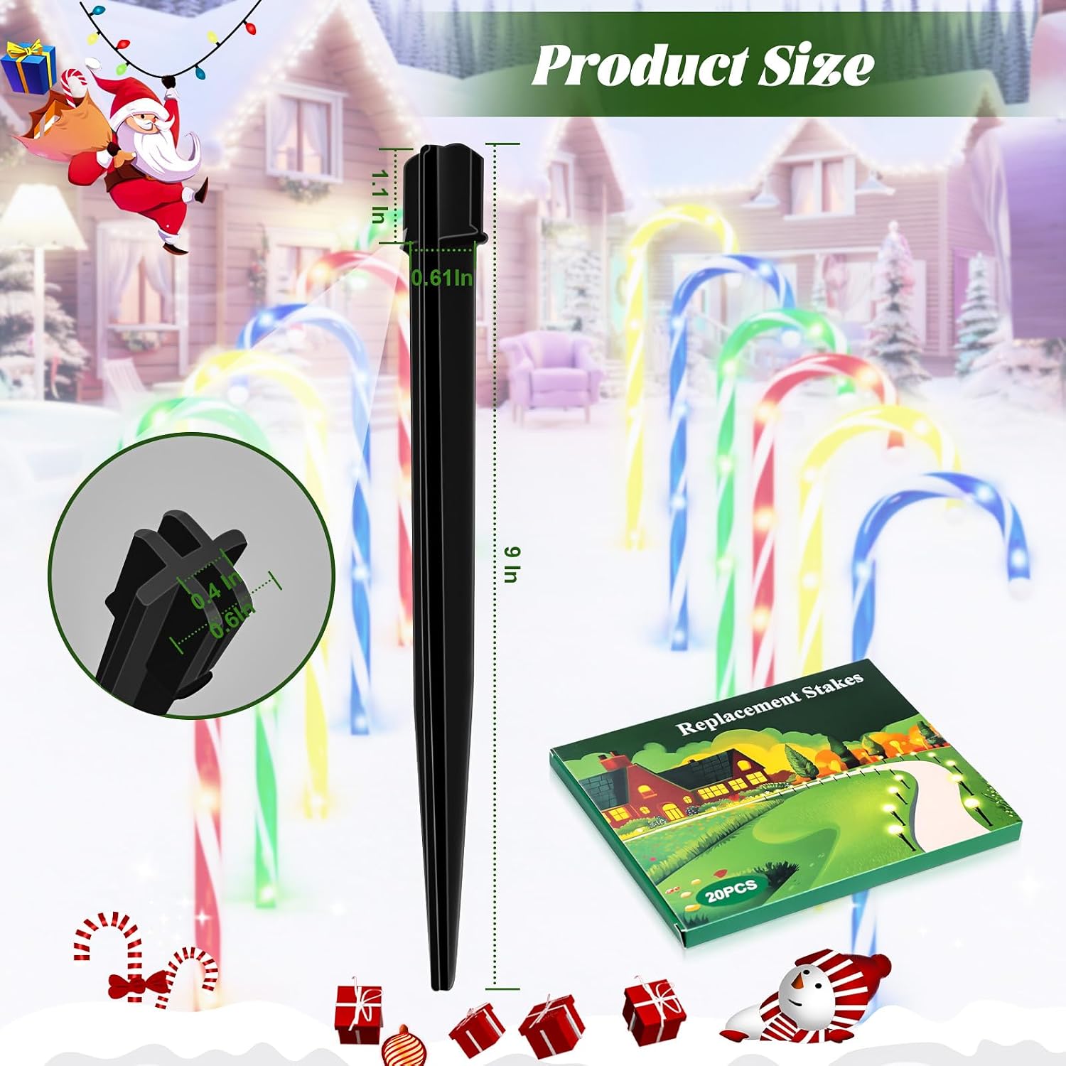 Thumbnail 1 de JORETLE 20-Piece Replacement Stakes for Candy Cane Lights, 9-Inch Black Plastic