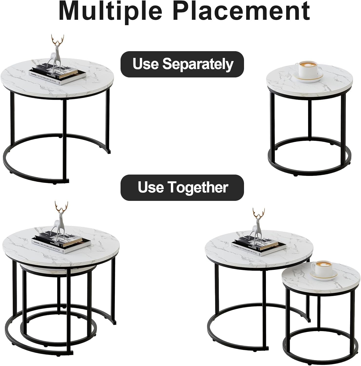 Thumbnail 5 de Huhote Nesting Round Coffee Tables Set